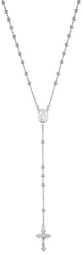 Vinani Y-Kette Rosenkranz Mutter Gottes Kreuz glänzend 925 Sterling Silber Kugeln 2YKM
