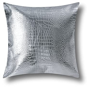 OTOSTAR Fundas de almohada para sofá, decoración del hogar, piel sintética de cocodrilo teñida en ambos lados, funda de cojín de 45 x 45 cm (plateado-1)