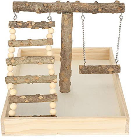 Natural Wood Bird Perch Stand, Bird Cage Play Stand Parrot Playing Standing Rack Bird Training Stand with Large Base Ladder Swings for Parrots Love Birds Finches