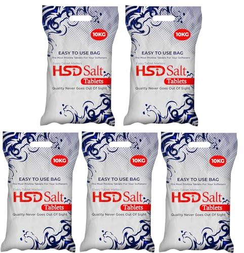 HSD Salt Tablets 10Kg Bags Best For Laundry Kitchen Dish Washing Compatible to All Water Softner Machines Premium Quality Food Grade 100% Genuine British Salt Tablet (5 Bags)