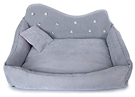 BANGHA Hundebett Hund Sofa Rosa grau Strass Haustier Bettbezug Matte Prinzessin Katzenmatten for kleine mittelwelpe Tierbettwäsche Haustierbett (Color : Grey, Size : 45X36cm)
