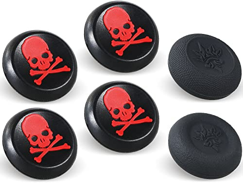 9CDeer Performance Joystick Analog Stick Daumengriffe 6er Set Kompatibel mit PS5, PS4, Xbox Series X/S Xbox One, Switch Pro Controller Skull Schwarz & Rot