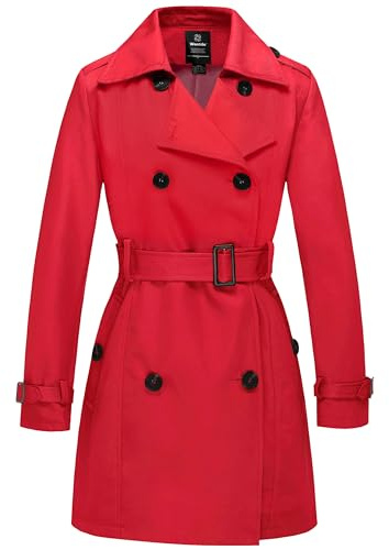 Wantdo Gabardina Impermeable Mujer con Doble Botonadura Abrigo Ligero a Prueba de Viento Cinturón Gabardinas de Invierno Trench Chaqueta Ajustada Cazadora Chaqueta Mujer Primavera y Entretiempo
