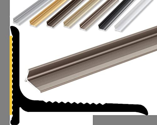 (10,49EUR/m) NALine Abschlussprofil | 22x15x1700mm | Edelstahl-Look eloxiert | Innenwinkel Treppenbelag | Bodentiefe Fenster Balkon Abschluss | Sockelprofil | Wandabschlussleiste