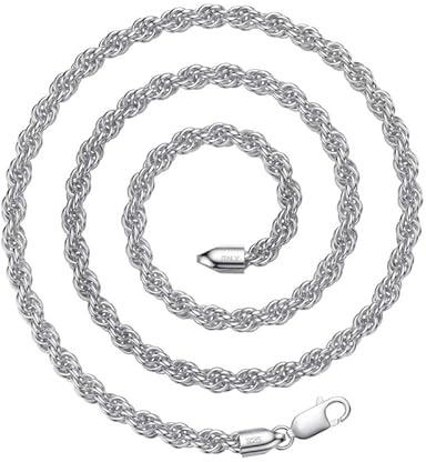 ASDULL Collana in argento per donne e uomini, 5 mm, in argento Sterling 925, con chiusura a corda, catena in argento massiccio da uomo, 40/45/50/56/76 cm, 24, Argento sterling, Nessuna pietra preziosa