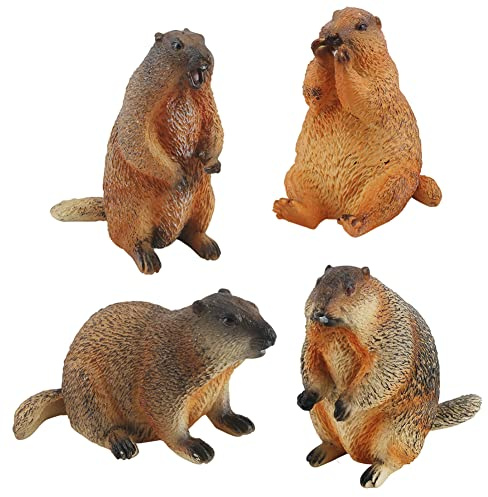 JAWSEU Tierfiguren - 4 Stück Realistische Murmeltier Figur, Wilde Zootiere Figuren Waldtiere Kunststoff Dschungeltier Spielset Tortenaufsatz Für Kinder Geburtstagsgeschenk, Babyparty