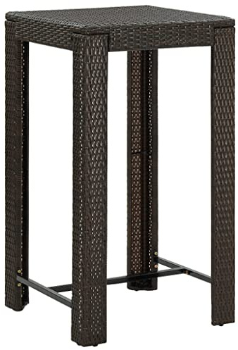 FIRBNUS 60.5x60.5x110.5 cm Garten Bartisch Stehtisch Teetisch Balkontisch Gartentisch Couchtisch Kaffeetisch Garten Esstisch Braun Poly Rattan und Stahl für Innen- und Außenbereich