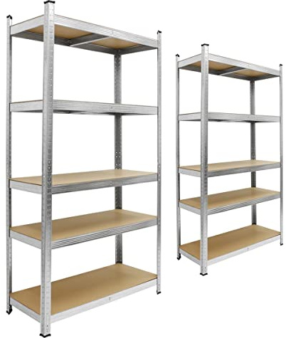 ECD Germany Set di 2 Scaffali per Officina in Metallo Scaffale per Carichi Pesanti 170x70x30 cm Fino a 350kg Scaffale Seminterrato Resistente 5 Pannelli in MDF Altezza Regolabile Ripiano Senza Bulloni