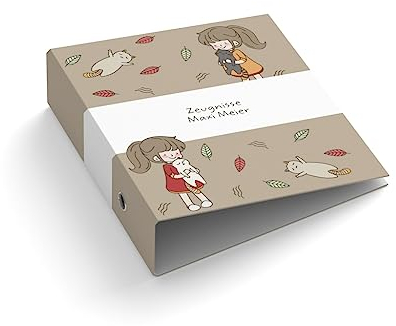 Ringordner | Ordner für Kinder | Wunschtext personalisieren | Katzenliebe | Mit Griffloch | für DIN A4 | 7,4 cm breit | Füllhöhe 55 mm | Zeugnis | Katze | Kinderordner