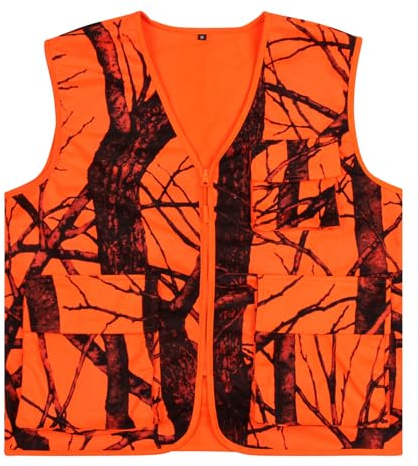 VicBre Gilet da Caccia Arancione Fiamma con Tasche per Uomini, Abbigliamento Esterno per Pesca e Campeggio, Arancione, Large