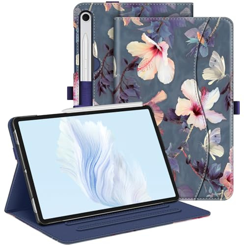 Fintie Hülle für Samsung Galaxy Tab S10 Lite/S10 FE/S9 FE 10.9&S9 11 | Folio Tablet-Schutzhülle mit verstellbarem Ständer, Dokumentenfach, Auto Sleep/Wake, Hibiskus