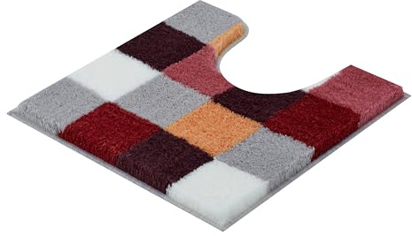 Kleine Wolke WC-Vorleger Caro Terracotta 55 x 55 cm mit Ausschnitt | OEKO-TEX zertifiziert, rutschhemmende Unterseite, für Fußbodenheizung, maschinenwaschbar, 100% Polyacryl