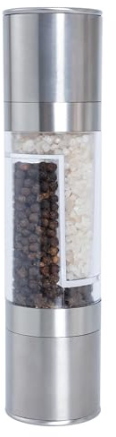 Salt and Pepper Grinder Stainless Steel Manual Mill | with Adjustable Coarseness, Dual Refillable Jars, for Kitchen, BBQ, Camping, Travel, and Outdoor Cooking