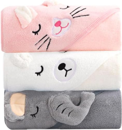 Bitong Babybadhandduk med huva, baby badkappa, babyhuvtröja handduk, set med 3 baby badutflykter, babyhandduk, extra mjuk absorberande, födelsegåva
