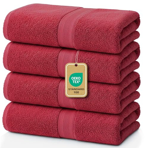leevitex® Handtuch 4er Set aus 100% Baumwolle, weich und saugstark | 500 g/m² | 50 x 100 cm | Bordeaux