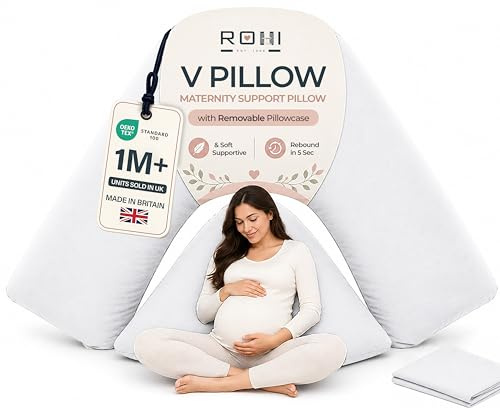 Rohi Orthopaedic V Pillow with Pillowcase – Anti Allergy Triangle pillows for Adults, Nursing, Maternity & Pregnancy – Extra Hollowfibre Cushioning to Supports Neck, Head & Back (White)