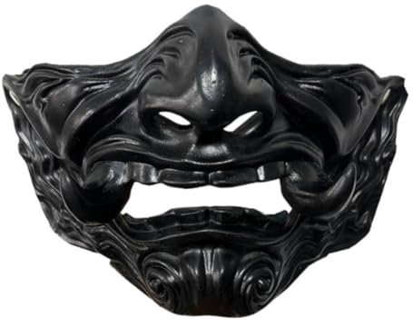 Demi-masque japonais Hannya Punk Demon Oni Prajna Devil Demi-masque de fête Accessoires de fête (bouche ouverte)