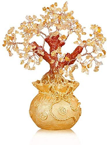 ASumPio Wohnaccessoires Kleiner Heilbaum Goldener Geldsackbaum Geldbaum Mit Heilkristallen Bonsai-Baum Steine Reichtum Geschenk Dekorative Skulpturen Zubehör 1118 (F)