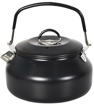1L Camping Wasserkocher Edelstahl Lagerfeuer Campingkessel, Camping Kettle Camp Tee Kaffeekanne, Leichte Teekanne Schnell Erhitzen Kochendem Wasser für Wandern Picknick Reisen (Schwarz)