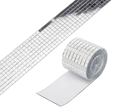 Mosaikfliesen Selbstklebende Echtglas-Handwerksaufkleber, reflektierendes Glasband, Mini-Spiegel-Mosaikfliesen for die Herstellung von DIY-Handwerken, Heimdekoration Glasfliesen(Color:Sliver)