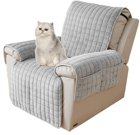 QSZTJJ Sesselschoner für Fernsehsessel, Sesselschoner Für Relaxsessel Mit Armlehnen, Sesselbezug Mit Taschen Sesselschoner Sesselauflage Sesselbezug rutschfest (Grau,1 seat(53×190CM))