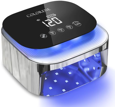 Cordless UV LED Nail Lamp, 60W Rechargeable Nail Dryer Gel Polish Light, Intelligent Auto Sensor LCD Display Nail Lamp, Portable 30 Beads Led Nail Light with 4 Timer Setting
