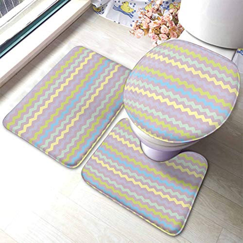 Set 3 Teilig Badvorleger Streifen, Die Nahtlose Bunte Thanksgiving Hintergrund Mit Zickzack Grün Umwickeln Teppiche Und Toilettendeckel Waschbar Dekorative Badgarnitur Badematten