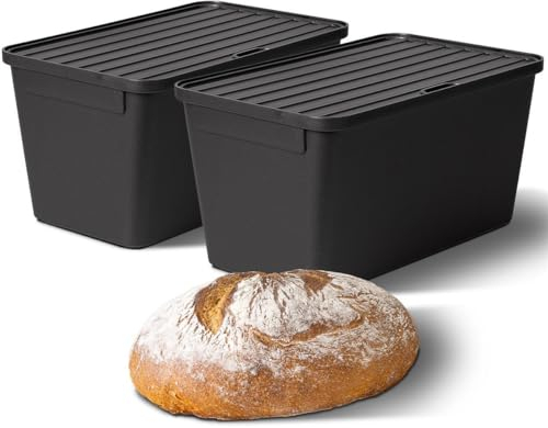 Novaliv Lot de 2 boîtes à pain en plastique avec couvercle - 32 x 20 x 16,5 cm - Boîte de rangement en plastique - Idéale comme boîte de fermentation - Avec couvercle pour pâte à pain