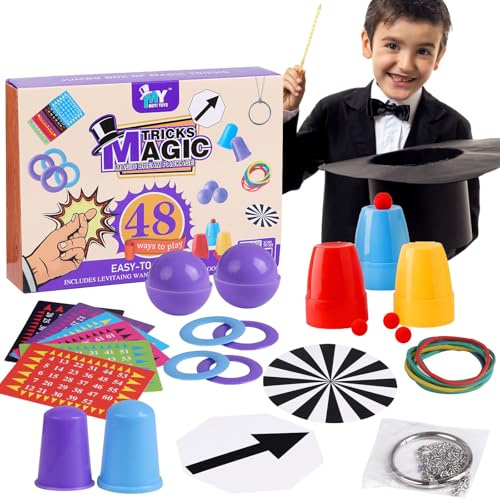 SULOLI Giochi di Magia,48 Trucchi Magici,Kit con Bacchetta Magica e Istruzioni,Giochi di Principianti per Bambini Ragazzi (B)