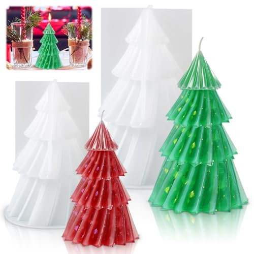 Lot de 2 moules en silicone en forme de sapin de Noël, 3D, pour la fabrication de savon, de bougies, d'artisanat
