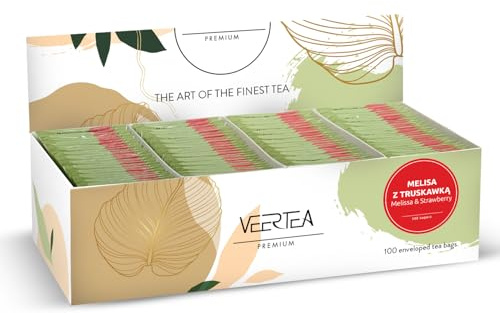 Veertea Tee - Melisse und Erdbeere - Teebox - Tee Geschenkset - Tea Set - Kräuter & Früchtetee - Sorgfältig Ausgewählte Sorten - 100 Teebeuteln, Geschmack und das Aroma bewahrt