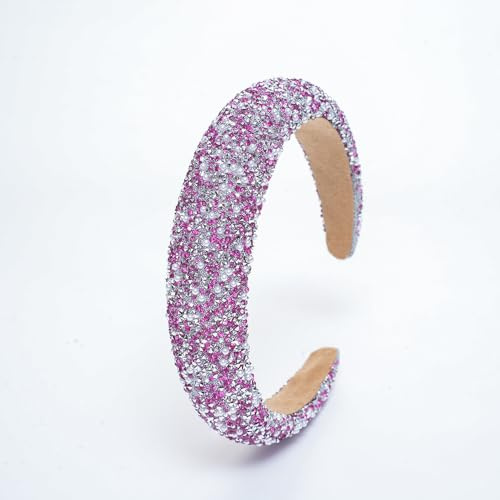 WANYI Haarreifen Damen Glitzer Haarreif mit Perlen 3cm Breit Haarschmuck Strass Pailletten Stirnbänder Headbands Modisch Haar Accessoire für Frauen Mädchen Abschlussball(Rosa 02)