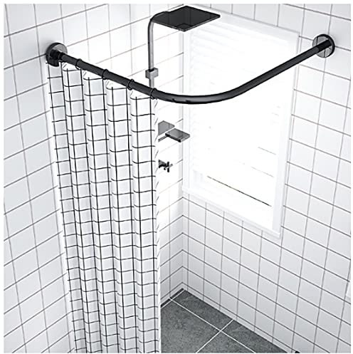 LULUMAIC Duschstange, Ecke, Schwarze Duschvorhangstange, L-Form, Edelstahl, Winkel, Eckduschstange, Teleskopbogenstange für Umkleidekabine, Kabinenstange, Umkleidekabine