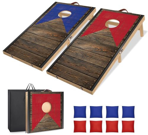 NZQXJXZ Cornhole Spiel Set aus Massivholz – 115.5 x 55 cm Faltbare Cornhole Bretter mit 8 Sitzsäcken und Einer Tragetasche, tragbare Sitzsack Wurfspiele, Corn Hole Spiele für Erwachsene und Kinder