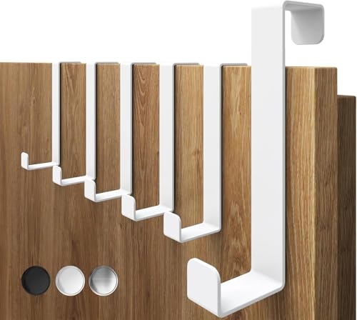 4smile Türhaken zum Einhängen, 6er Set, Fb. Weiß | Kleiderhaken Tür, einzeln verwendbar, Flexible Haken zum Einhängen, stabile Türhakenleiste, universelle Türgarderobe