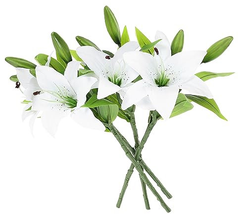 HOLIDYOYO Set Di Bouquet Di Fiori Di Giglio Realistici 4 Pezzi Di Fiori Di Giglio Artificiali Per Centrotavola