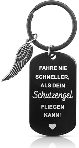 APOMOONS Schlüsselanhänger Auto Schutzengel Führerschein Bestanden Geschenk Fahr Vorsichtig Anhänger mit Gravur Drive Safe Motorrad Engel Glücksbringer für Autofahrer Männer Frauen Freunde