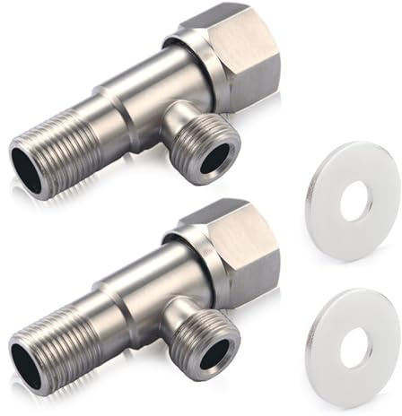 2 Stück Eckventil 1/2 Zoll, Eckregulierventil Wandanschluss 3/8 Zoll Schlauchanschluss 304 Edelstahl Eckventile Dreiecksventil mit Rohrabdeckung Wasserventil für Kalt Warmwasser Trinkwasser