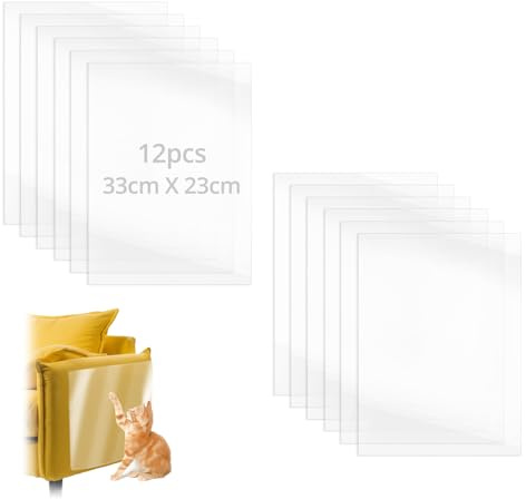 QWORK® 12 pezzi protezione anti graffio per gatto autoadesiva 33x23 cm, materiale PET di alta qualità, pellicola anti graffio invisibile per divani, porte e pareti