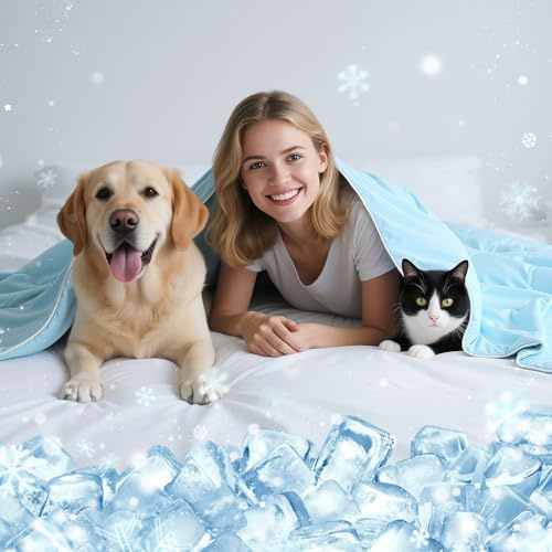 Tivray Premium Cooling Dog Blanket, Q-MAX>0.4 Cooling Blanket for Dogs, Washable Lightweight Summer Quilt for Pets and Humans, Self Cool Quilt for Cats, Cool Throw for Hot Sleepers, 50×60, 2XL, Blue