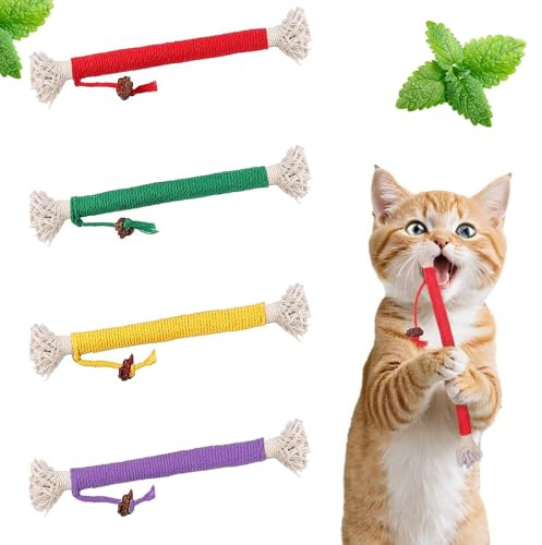 BFQZ Cat Teeth Cleaning Kitten Teething cat nip Chewing Toy Rope(4 Color) | Filled Natural Catnip Stress Release Cotton Rope Toy,Catnip Toy Bite Rope for Teeth Cleaning,Indoor Cats,Cats Kitty