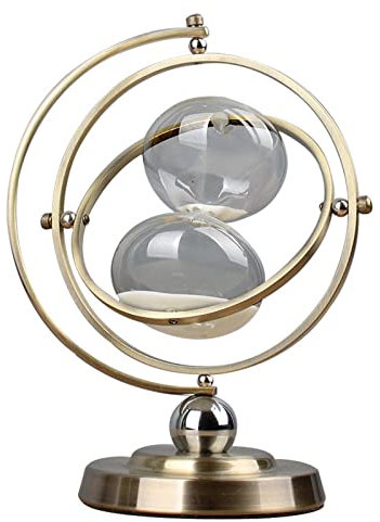 minuteur de sable， European Rotary Hourglass,Globe Hourglass,Hourglass 15/30/60 Minute Sand Time ,Metal Hourglass,Small Rotaing Sand Watch 15/30/60 Min,Unique White Glass Sandglass(Height 25.5*width 1