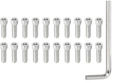 PATIKIL 1/4-20 x 7/8 Socket Head Screws Cap Bolt, 20Pcs 304 Stainless Steel Hexagon Socket Screws with Hex Wrenches Full Thread for Road Bicycle Mountain Bike Auto Motorcycle, Silver