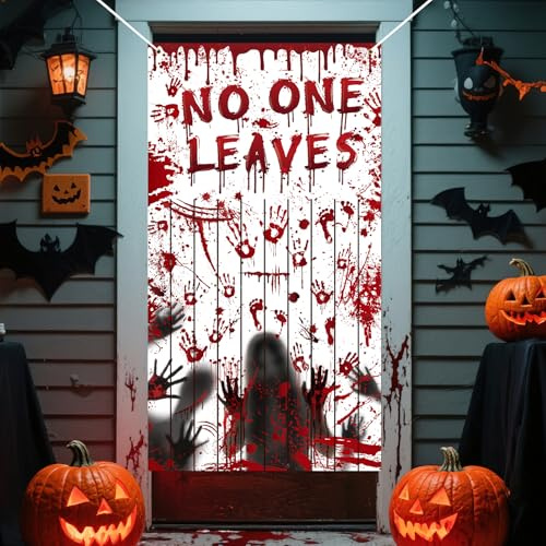 HOWAF Pancarta Halloween Decoracion Halloween Puerta Casa, Sangriento Cubierta de Puerta Decoracion puerta halloween Cortina para puerta Decoración para Entrada de Casa Interior Exterior, 90 x 165 cm