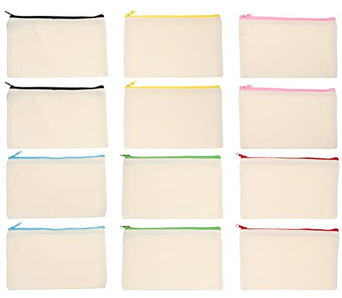 VILLFUL 12 Stück Teiliges Blanko DIY Canvas Kosmetiktaschen mit Reißverschluss Vielseitige Make Up Beutel für Reisen Bastelprojekte und