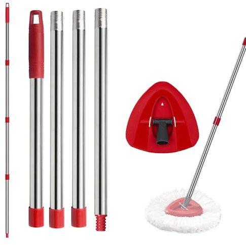 Red Spin Mop Head Base with 4 Section Handle Compatible Vileda | Spin Mop Heads 30 to 58 Fits Vileda EasyWring 1 Tank Spin (Not Include Mops Head Cloth)