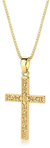 BodyBonita Gold Cross Necklace for Women Dainty 16K Gold Plated Pendant Necklace Adjustable Chain Waterproof Jewellery for Women