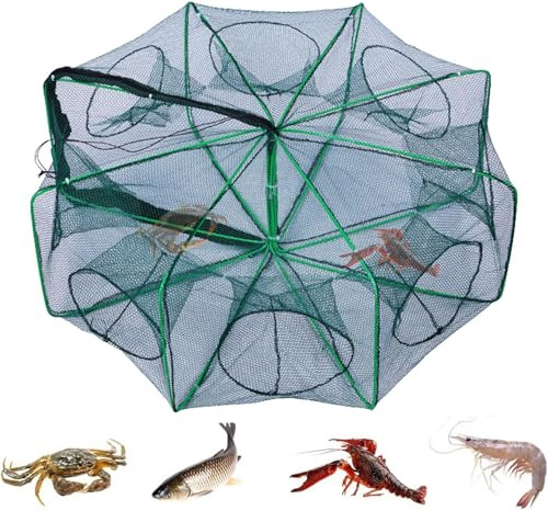 Köderfischreuse, Krebsreuse Flusskrebse, Fisch Reuse, Angelfalle, Krabbenfalle-Minnow-Netz, Fischernetzkäfig, Zusammenklappbarer Netzgusskäfig, Effizientes 8-Loch-Fischreuse-Angelzubehör Für Langusten