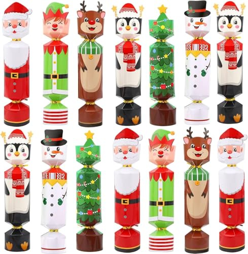Bdecoll 24 Stück Weihnachts Knallbonbons 6 designs Knallbonbons Weihnachts Cracker für Weihnachten Geburtstag Party-Zubehör (classic)
