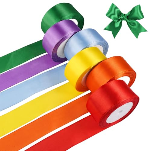 6 Rotoli Nastro di Raso, 40mmx22m Nastri Colorati, Nastri Regalo in Tessuto di Stoffa Colorati, per l'imballaggio di Regali, Bows Making, Mazzi di Fiori, Festa Nuziale